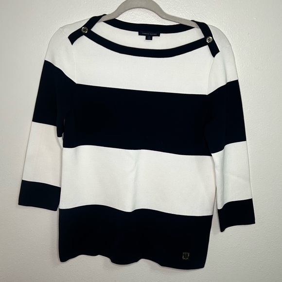 Tommy Hilfiger Sweaters - Tommy Hilfiger black and white striped scoop neck sweater